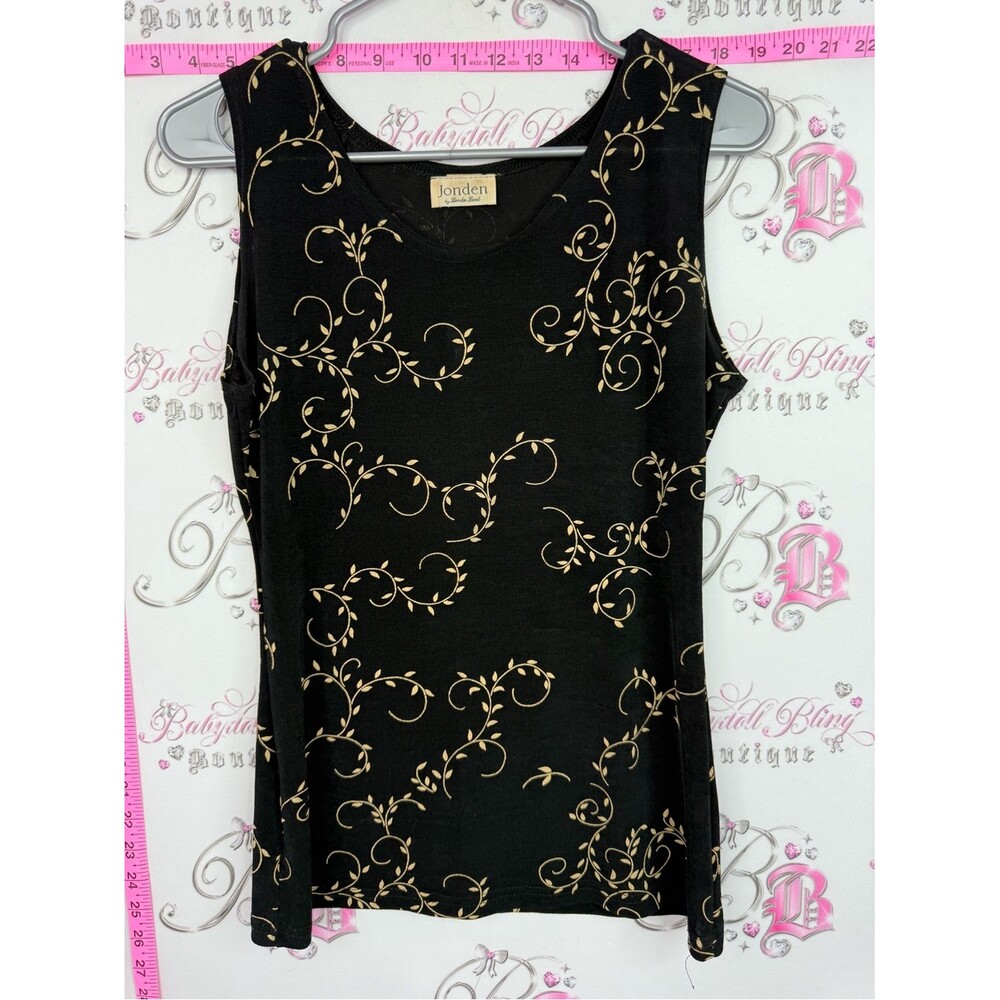 Jonden tank top swirls Black Tank Top with Gold Vine Print